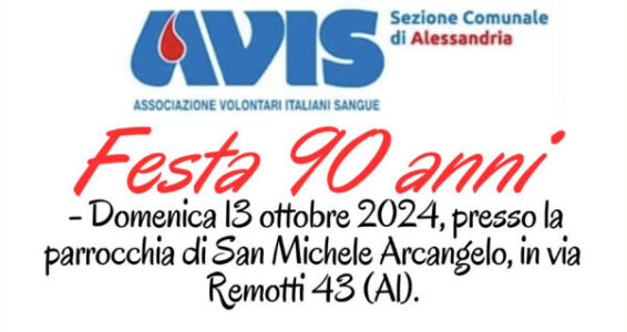 Il 13 ottobre AVIS Alessandria festeggia i 90 anni!